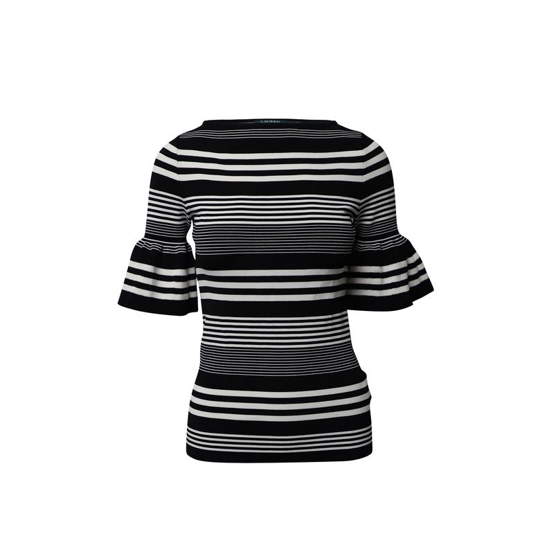 Lauren Ralph Lauren Ponte Bell Sleeve Top In Black/White Print Viscose